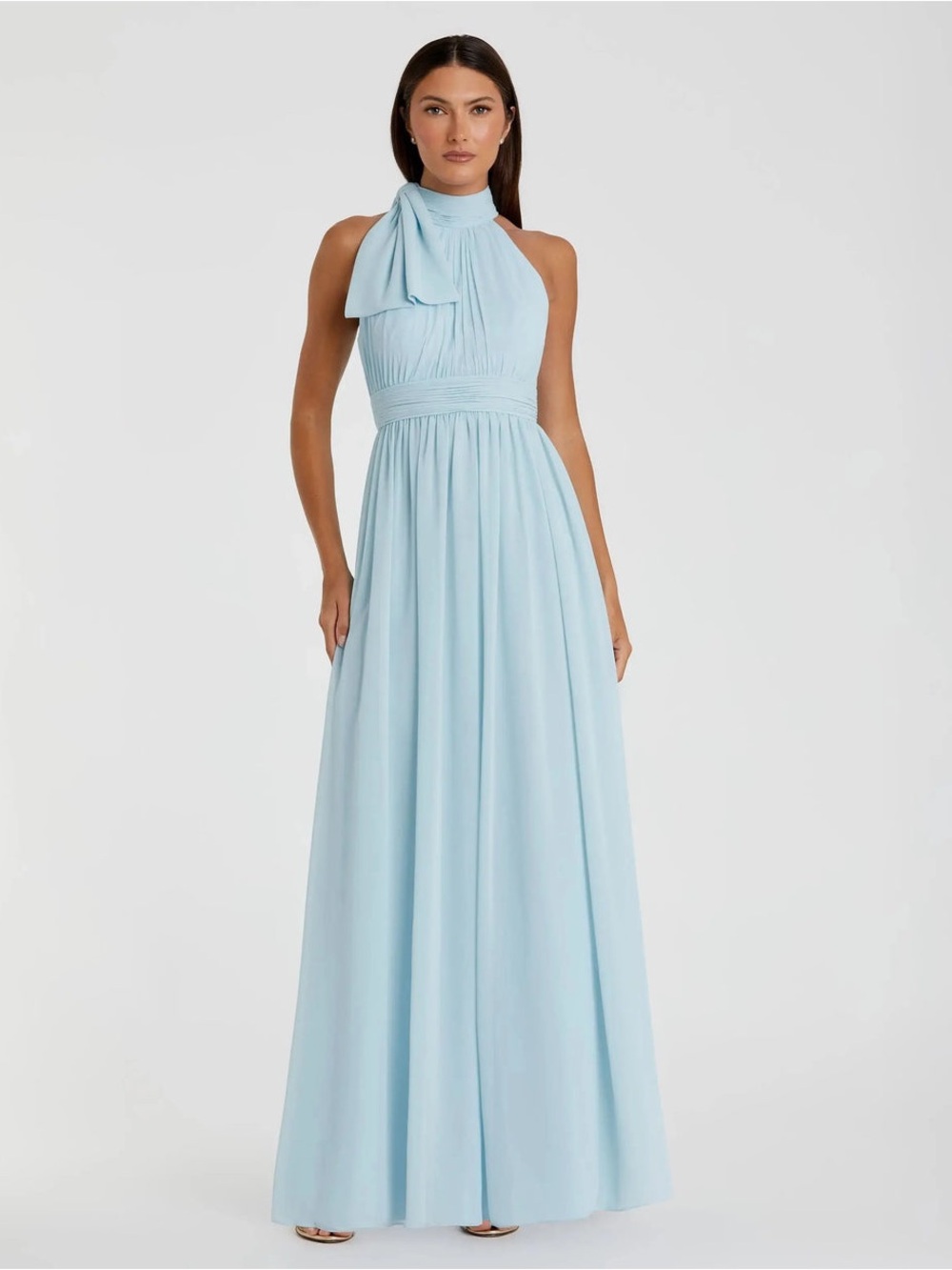IEENA FOR MAC DUGGAL Powder Blue High Neck Chiffon Gown NWT 4 Flaw